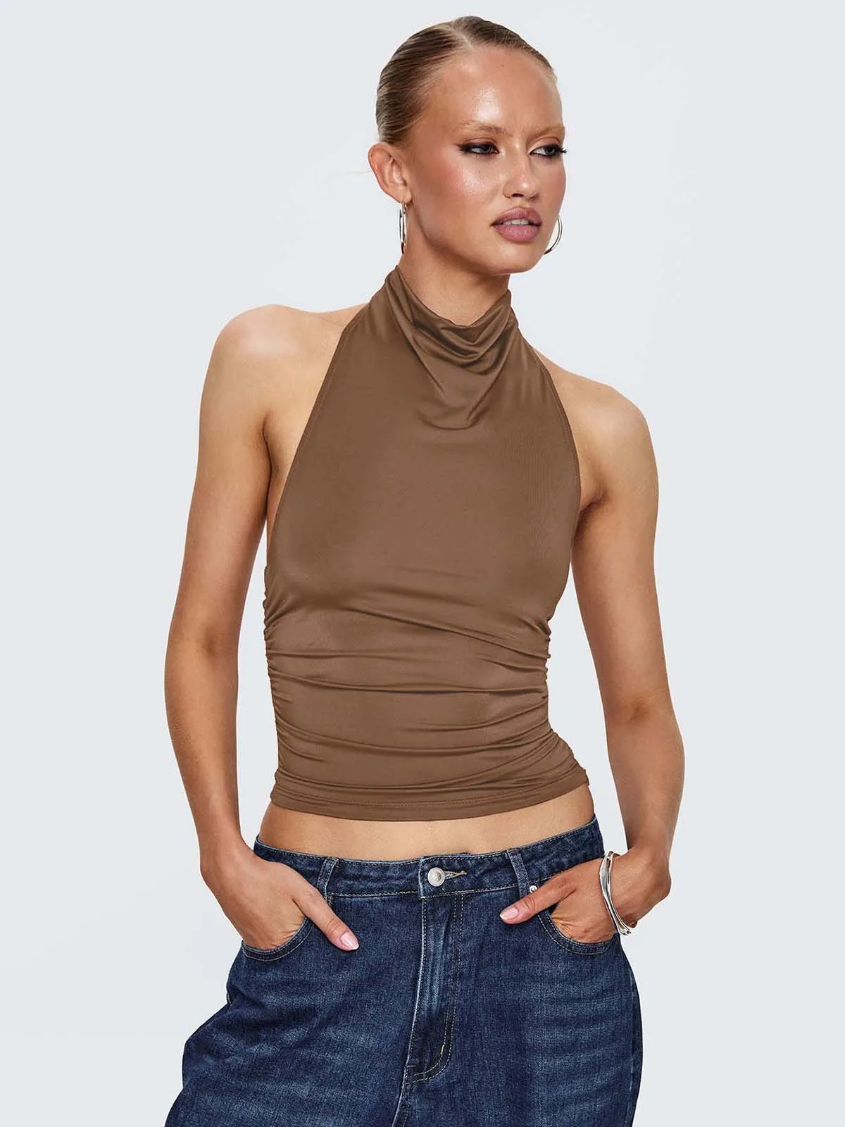 New Design Halter Button Sleeveless Vest Sexy Big Backless Slim Fit Outerwear Top Women display picture 37