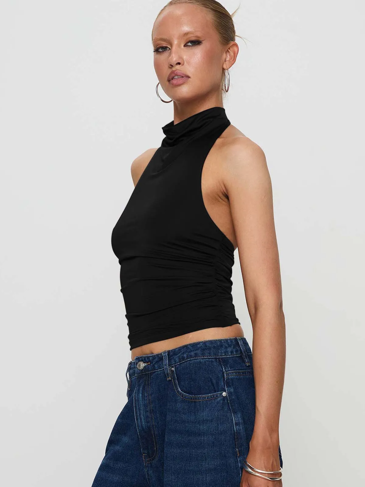 New Design Halter Button Sleeveless Vest Sexy Big Backless Slim Fit Outerwear Top Women display picture 17