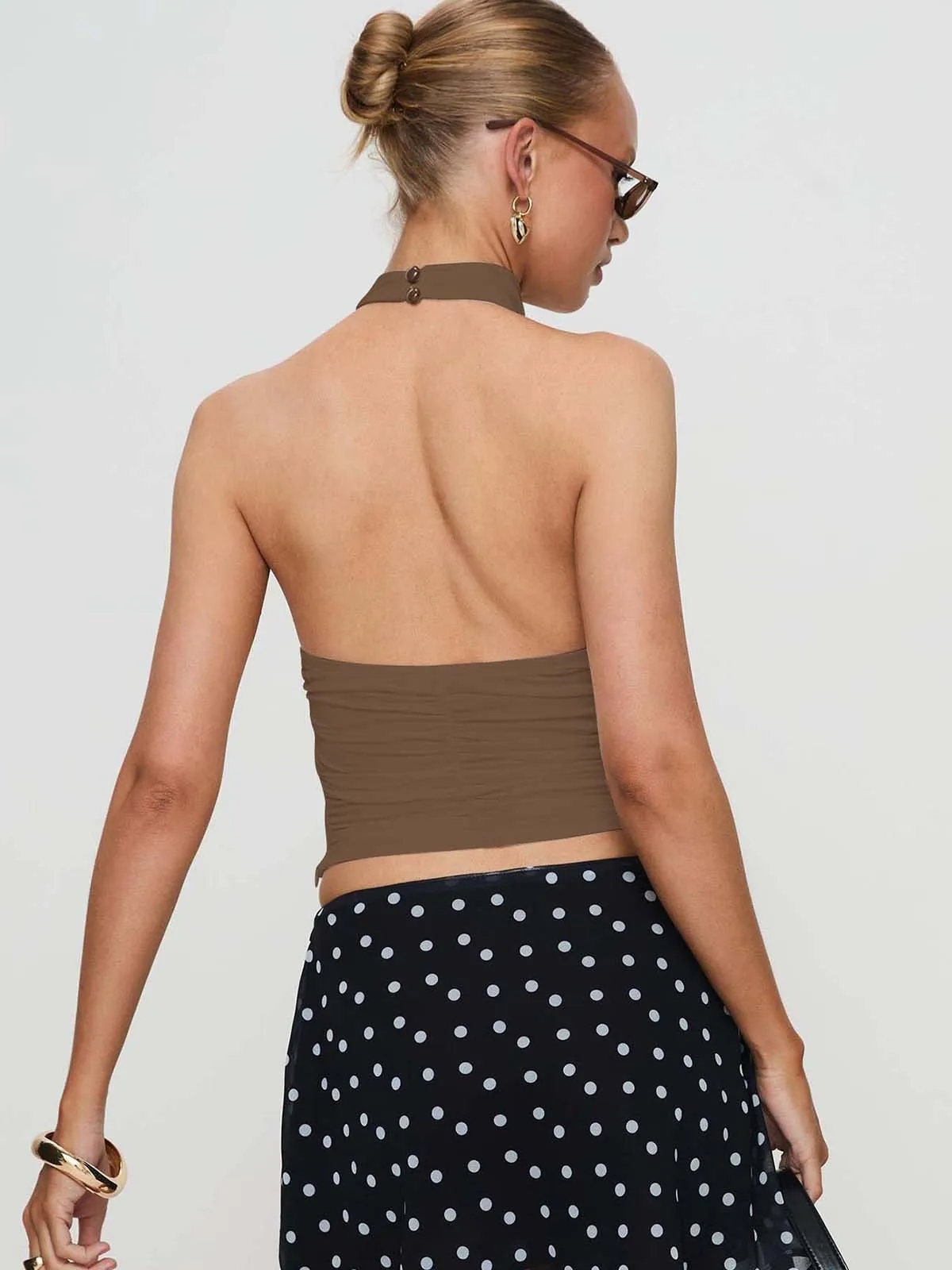 New Design Halter Button Sleeveless Vest Sexy Big Backless Slim Fit Outerwear Top Women display picture 41