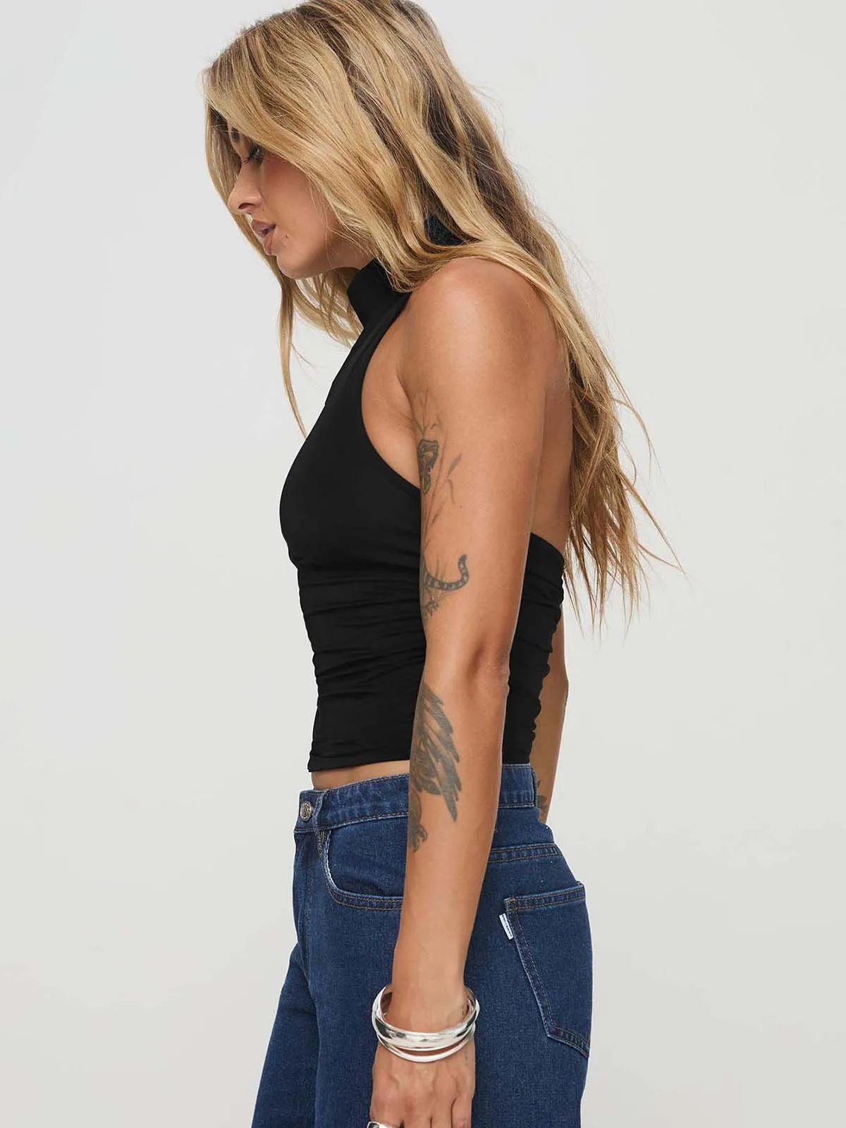 New Design Halter Button Sleeveless Vest Sexy Big Backless Slim Fit Outerwear Top Women display picture 22