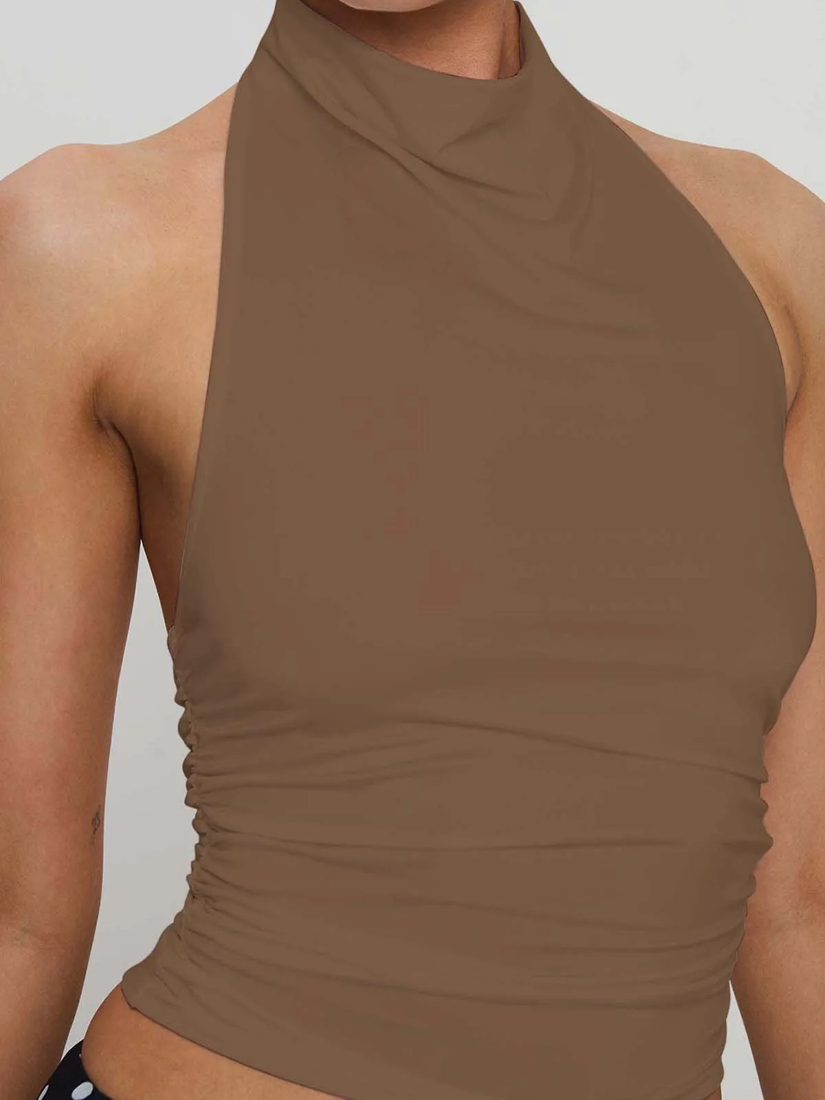 New Design Halter Button Sleeveless Vest Sexy Big Backless Slim Fit Outerwear Top Women display picture 39