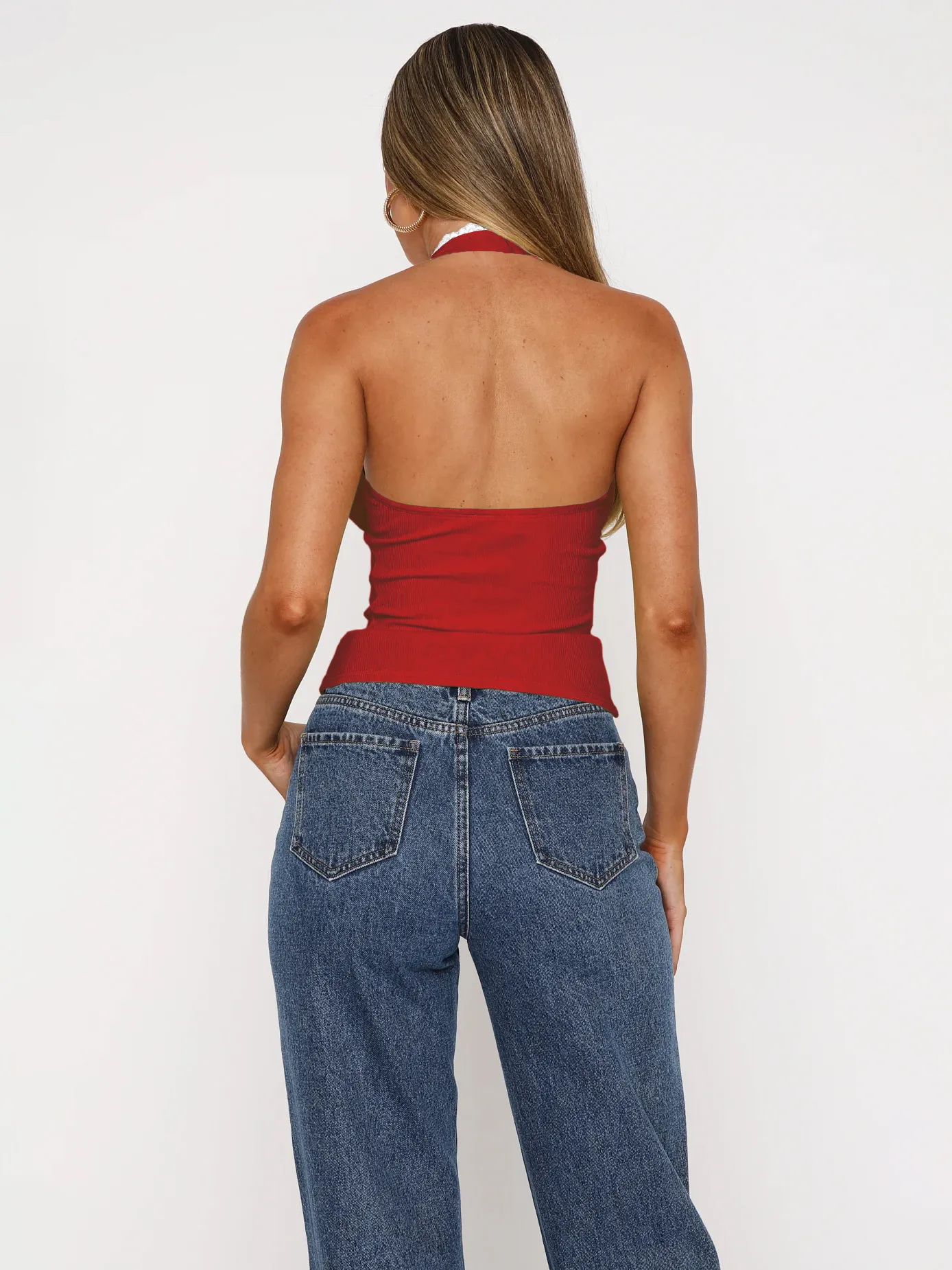 Explosions Spice Girl Short Beautiful Back Top Pure Want To Tie Bow Neck Sling Vest For Women In Summer display picture 6