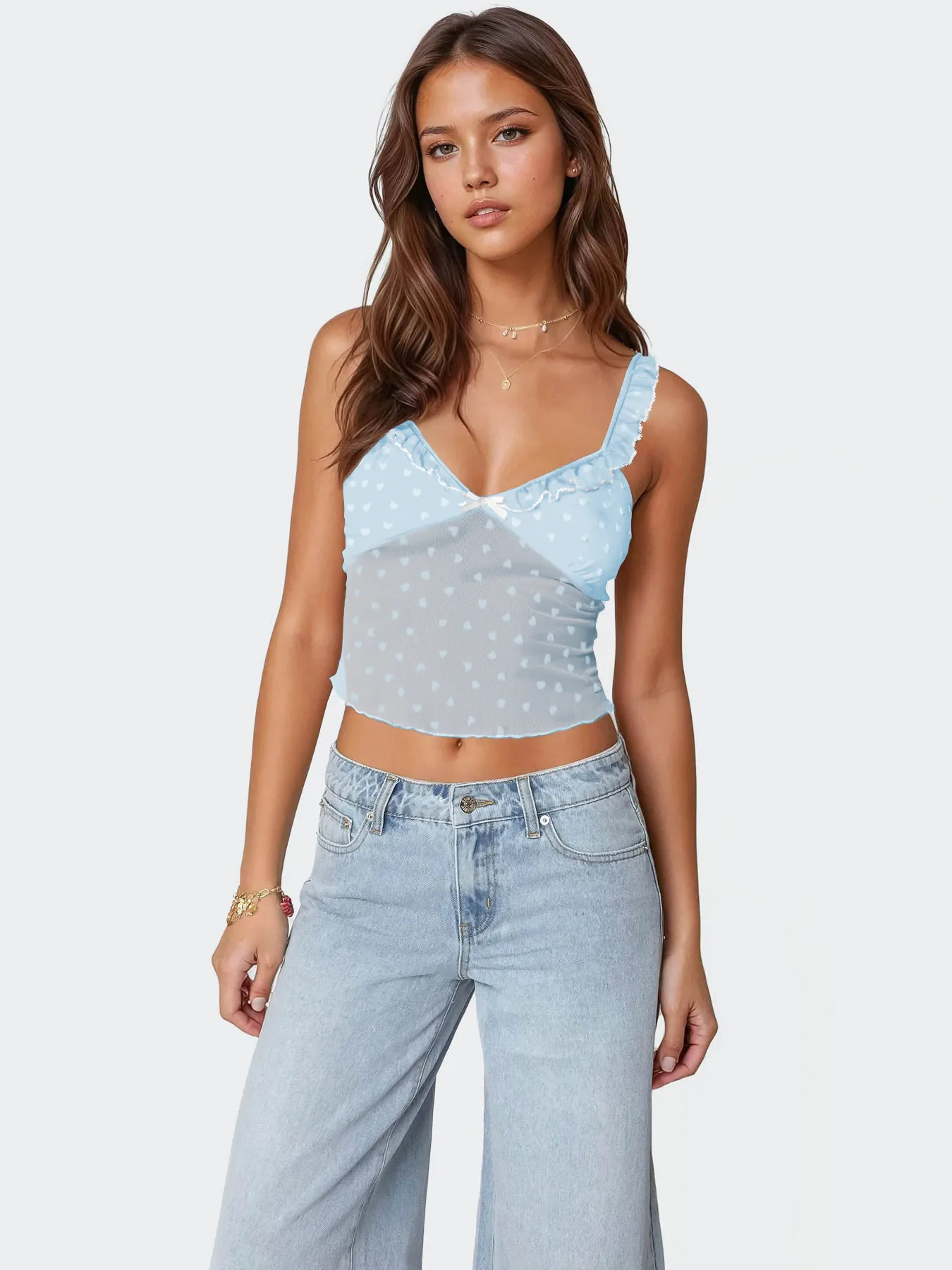 Retro Design Polka Dot Lace Contrast Color Sling Top Sexy Vest  Hot Girl V-neck  Women's Clothing Wholesale display picture 2