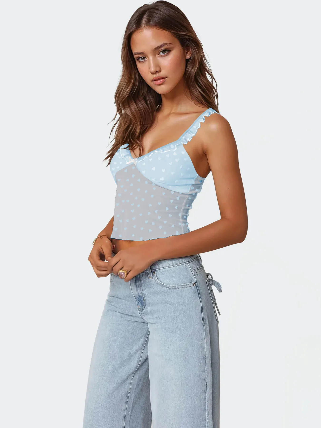 Retro Design Polka Dot Lace Contrast Color Sling Top Sexy Vest  Hot Girl V-neck  Women's Clothing Wholesale display picture 3