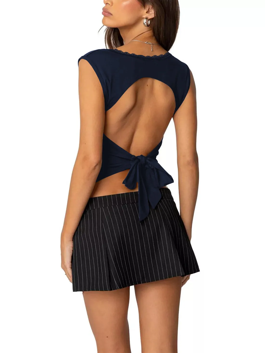 Women's Y2g Top Vest Solid Color Sexy Lace Square Collar Sleeveless  Bandage Halter Tops display picture 7