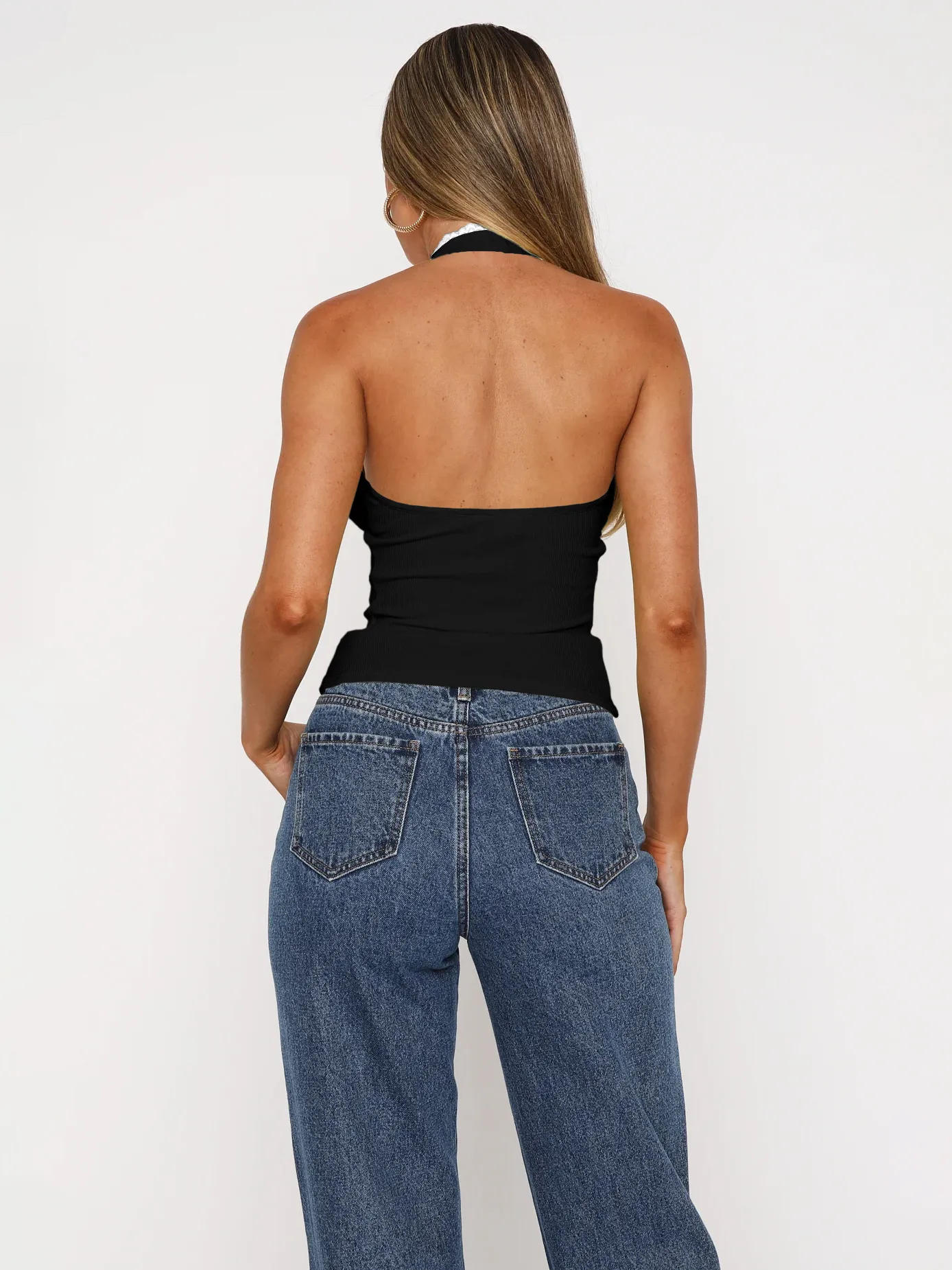 Explosions Spice Girl Short Beautiful Back Top Pure Want To Tie Bow Neck Sling Vest For Women In Summer display picture 16