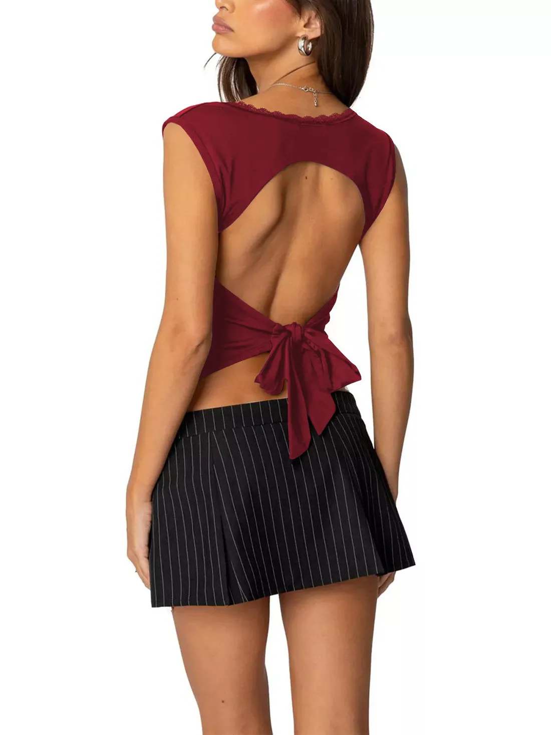 Women's Y2g Top Vest Solid Color Sexy Lace Square Collar Sleeveless  Bandage Halter Tops display picture 11