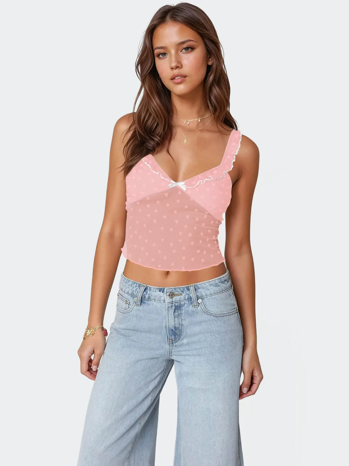 Retro Design Polka Dot Lace Contrast Color Sling Top Sexy Vest  Hot Girl V-neck  Women's Clothing Wholesale display picture 11