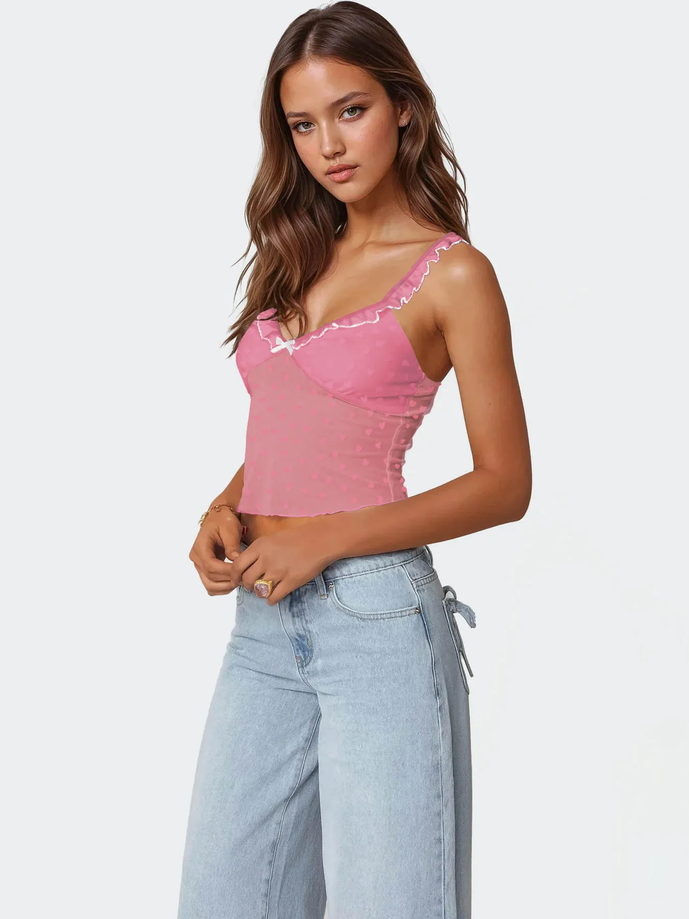 Retro Design Polka Dot Lace Contrast Color Sling Top Sexy Vest  Hot Girl V-neck  Women's Clothing Wholesale display picture 15