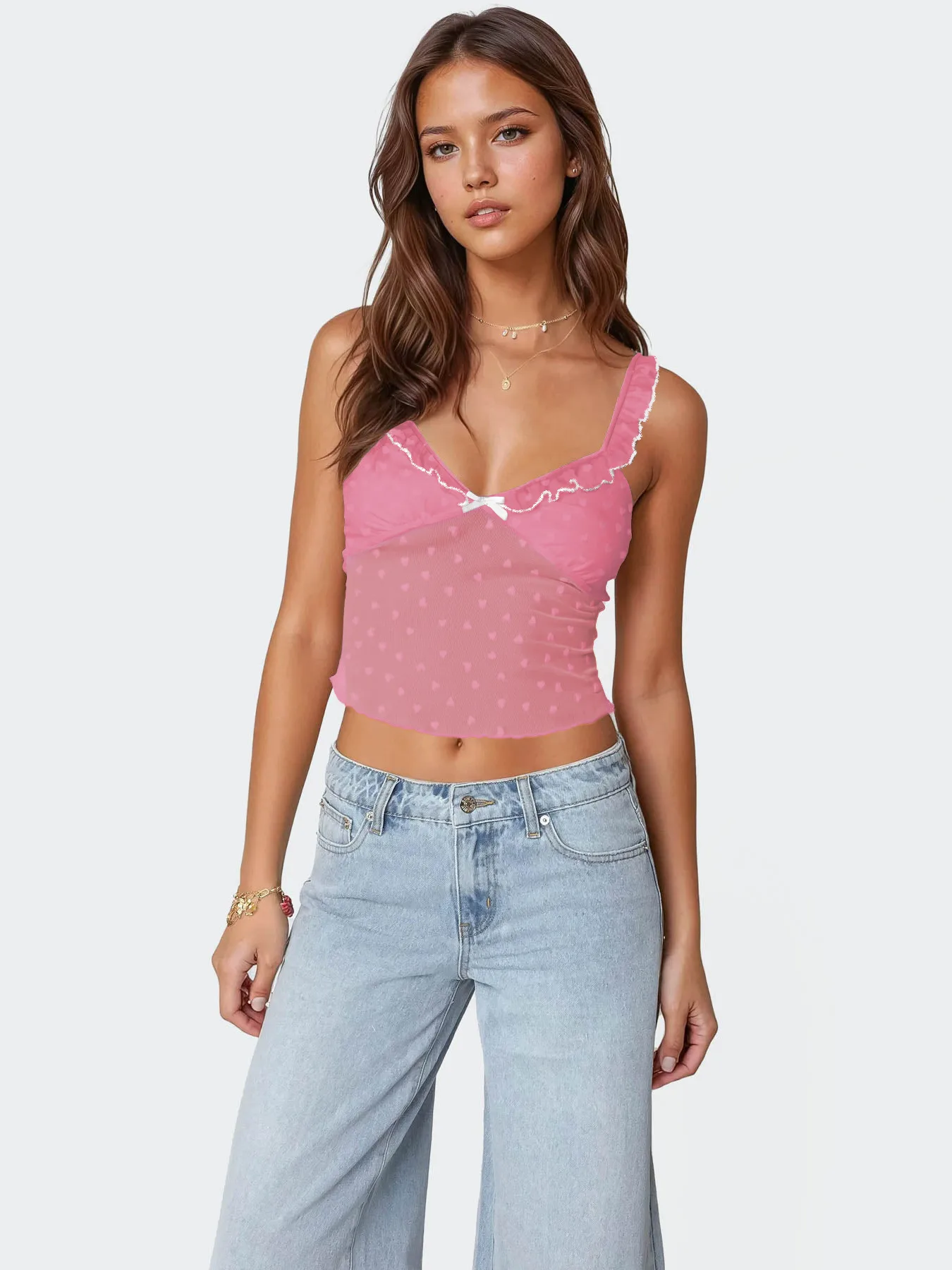 Retro Design Polka Dot Lace Contrast Color Sling Top Sexy Vest  Hot Girl V-neck  Women's Clothing Wholesale display picture 16