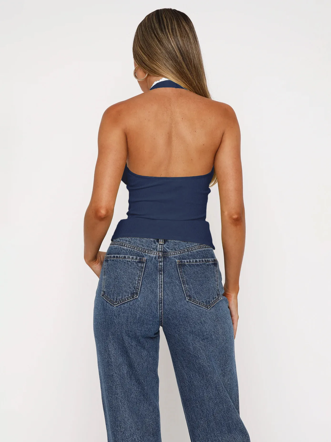 Explosions Spice Girl Short Beautiful Back Top Pure Want To Tie Bow Neck Sling Vest For Women In Summer display picture 25