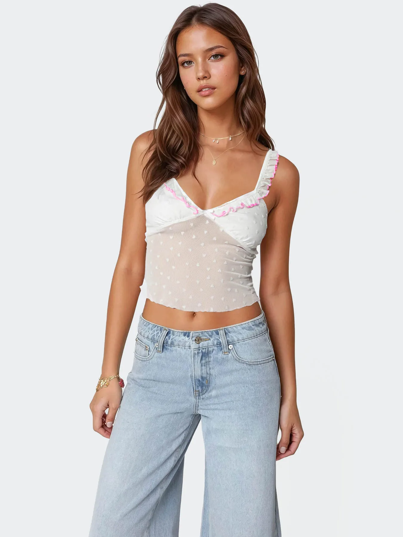 Retro Design Polka Dot Lace Contrast Color Sling Top Sexy Vest  Hot Girl V-neck  Women's Clothing Wholesale display picture 17