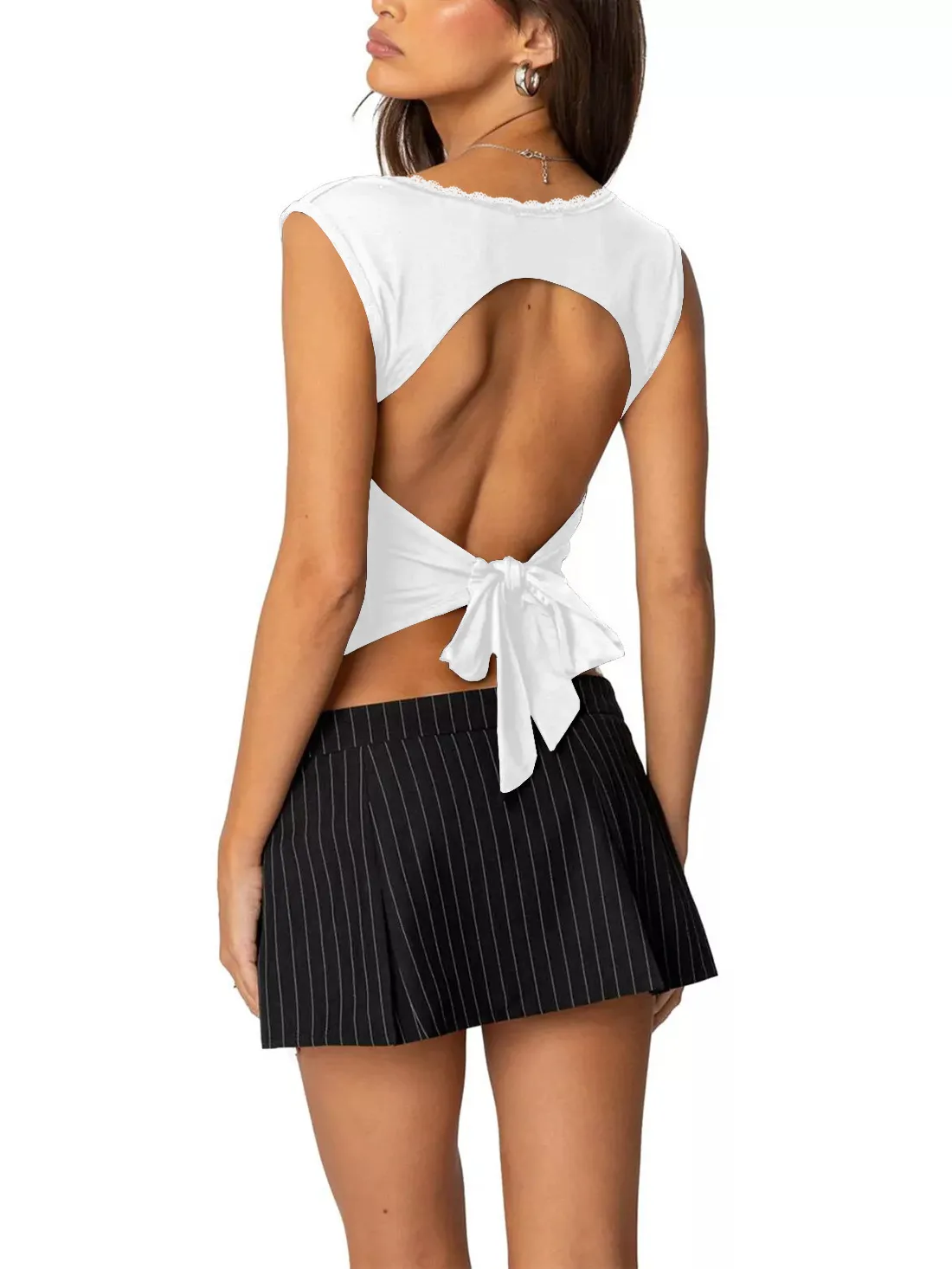 Women's Y2g Top Vest Solid Color Sexy Lace Square Collar Sleeveless  Bandage Halter Tops display picture 19