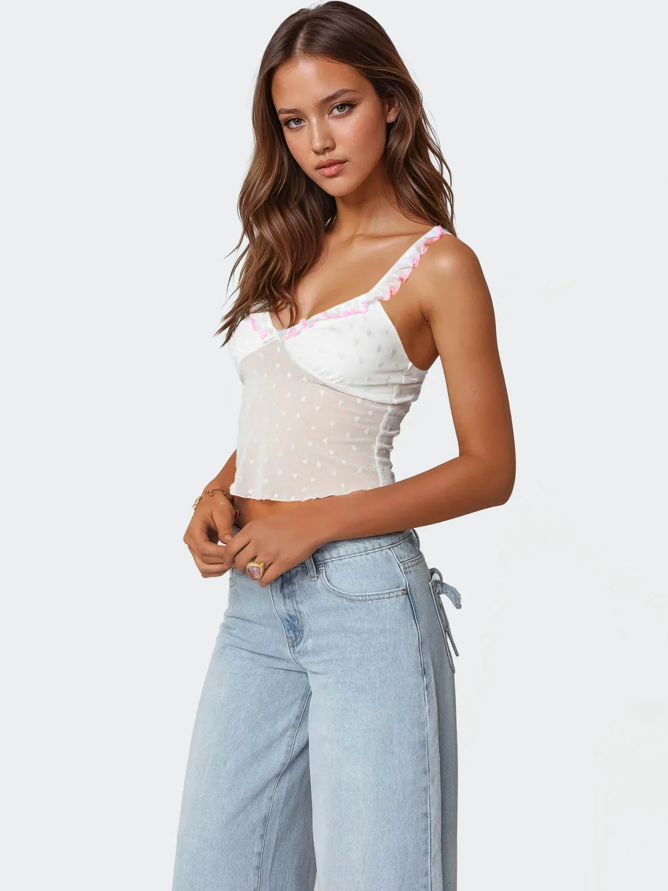 Retro Design Polka Dot Lace Contrast Color Sling Top Sexy Vest  Hot Girl V-neck  Women's Clothing Wholesale display picture 18