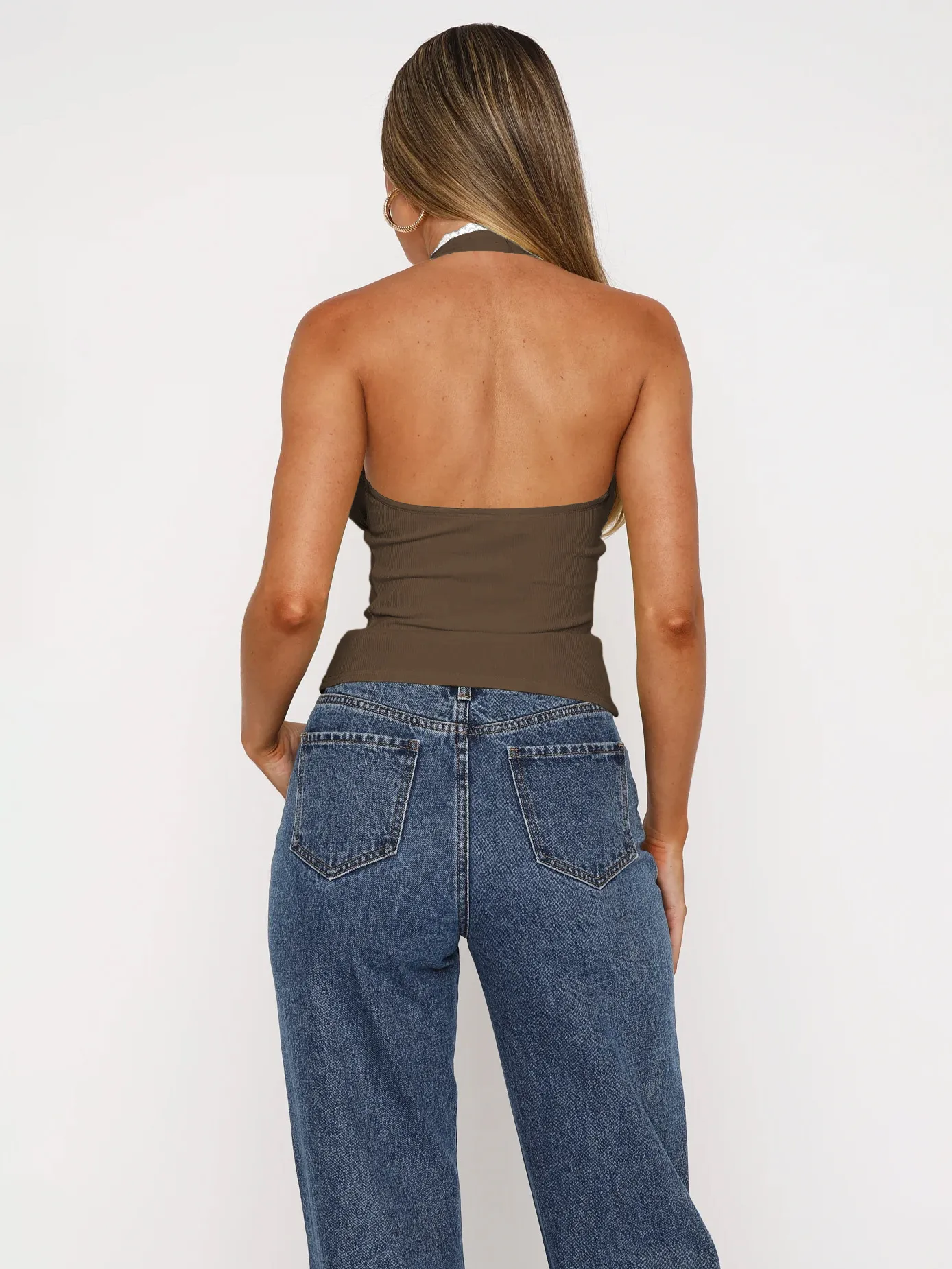 Explosions Spice Girl Short Beautiful Back Top Pure Want To Tie Bow Neck Sling Vest For Women In Summer display picture 30