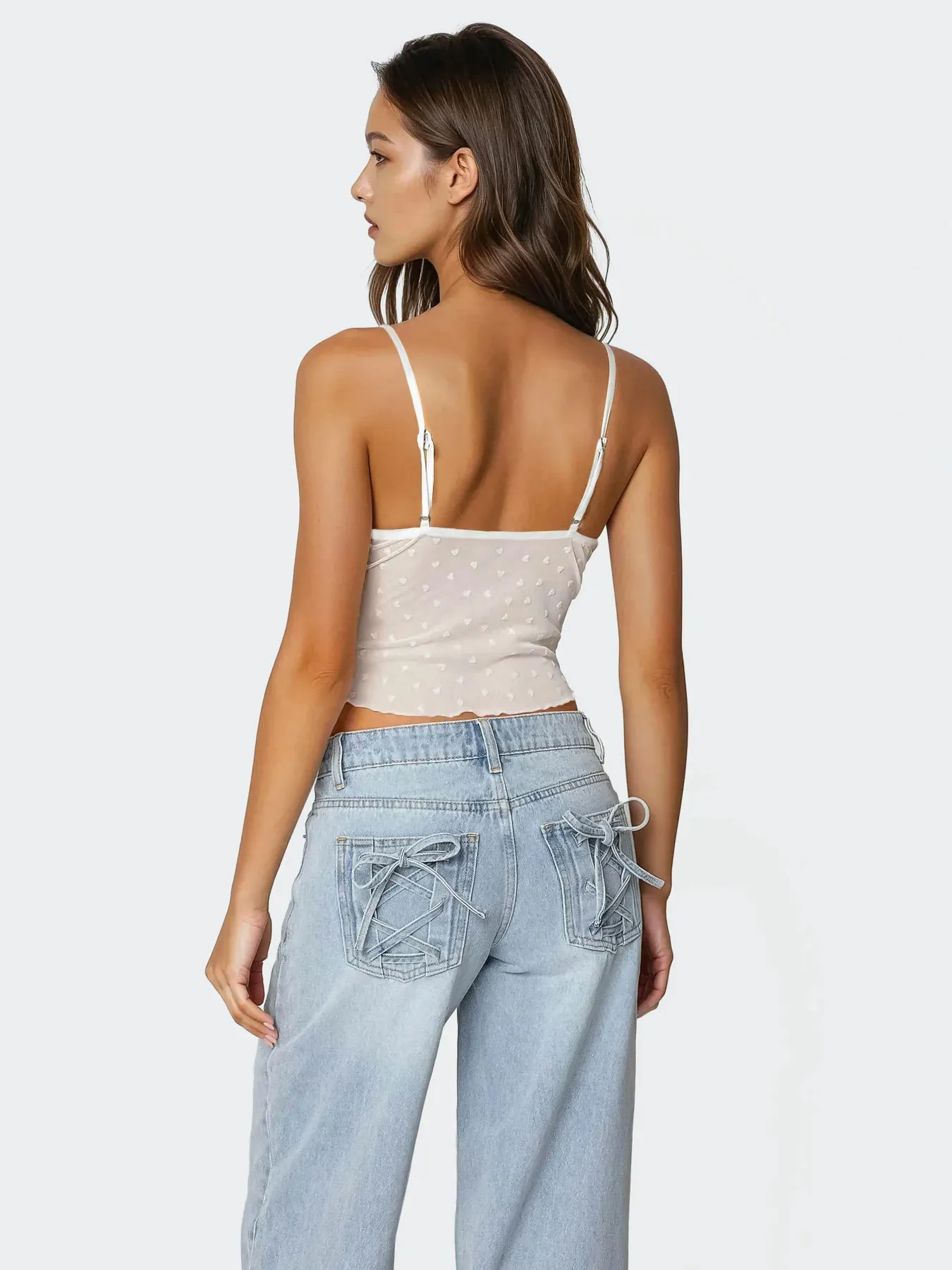 Explosions Mesh Stitching Lace Camisole Y2K Spice Girl Love Printed Outer Wear Short Top Women display picture 6