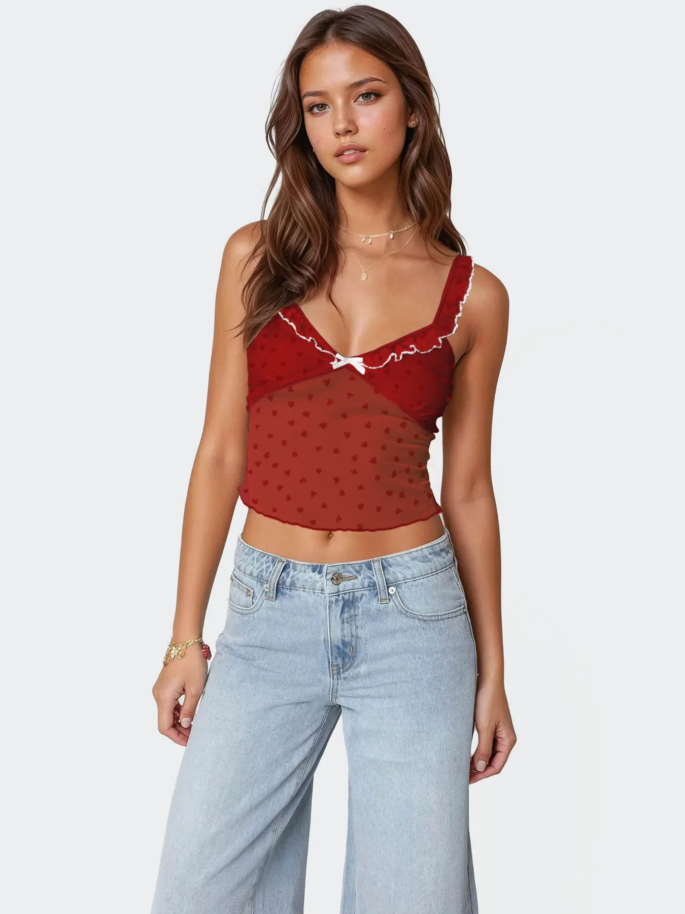 Retro Design Polka Dot Lace Contrast Color Sling Top Sexy Vest  Hot Girl V-neck  Women's Clothing Wholesale display picture 22