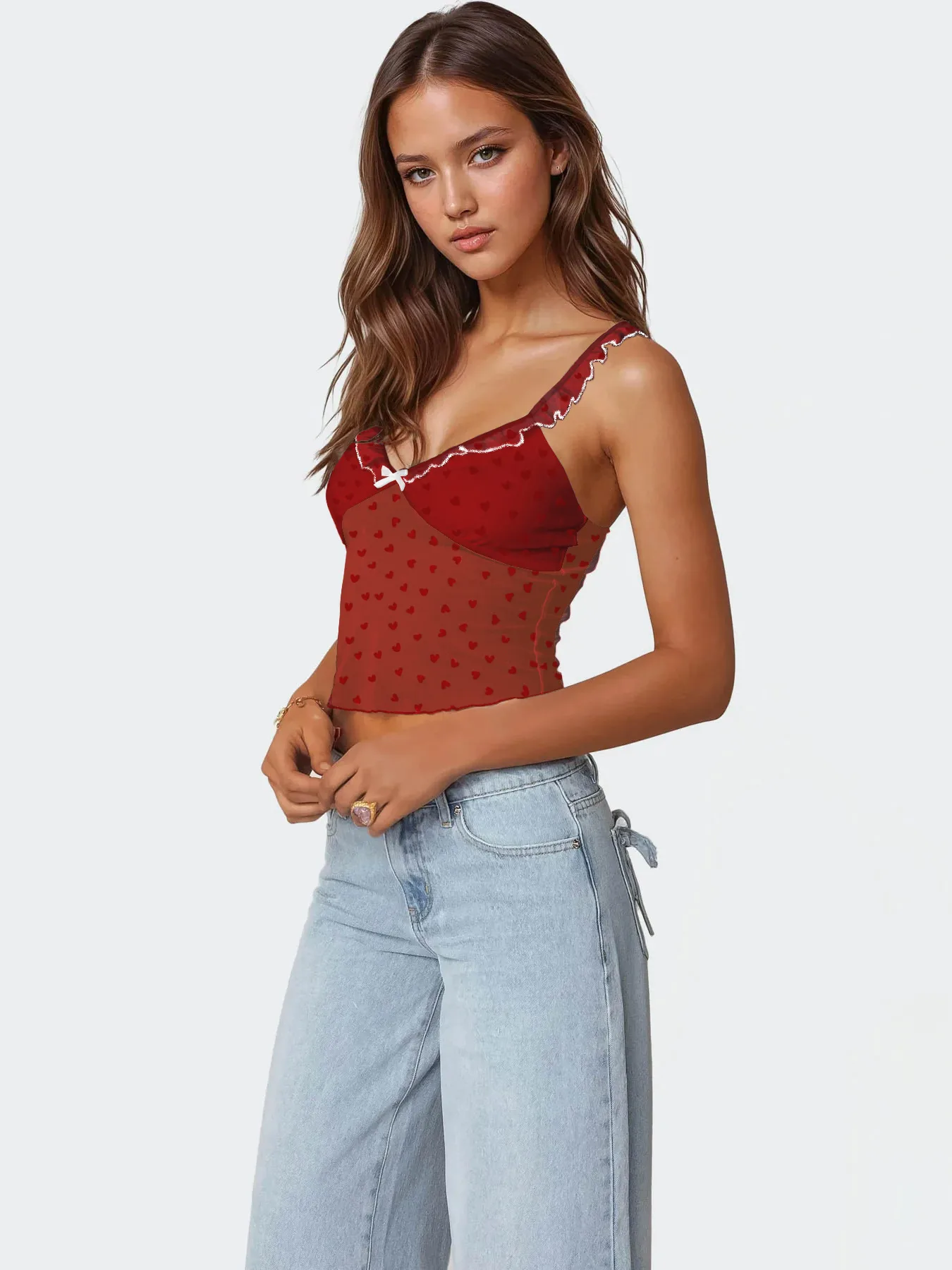 Retro Design Polka Dot Lace Contrast Color Sling Top Sexy Vest  Hot Girl V-neck  Women's Clothing Wholesale display picture 23