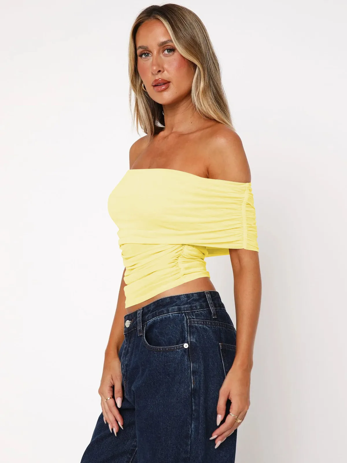 Style Hot Girl New Style Off-shoulder Pleated Sleeveless T-shirt American Niche Close-fitting Slim Off-shoulder Short Top display picture 6