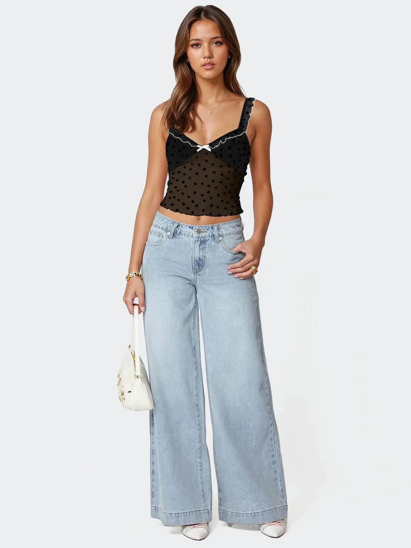 Retro Design Polka Dot Lace Contrast Color Sling Top Sexy Vest  Hot Girl V-neck  Women's Clothing Wholesale display picture 28