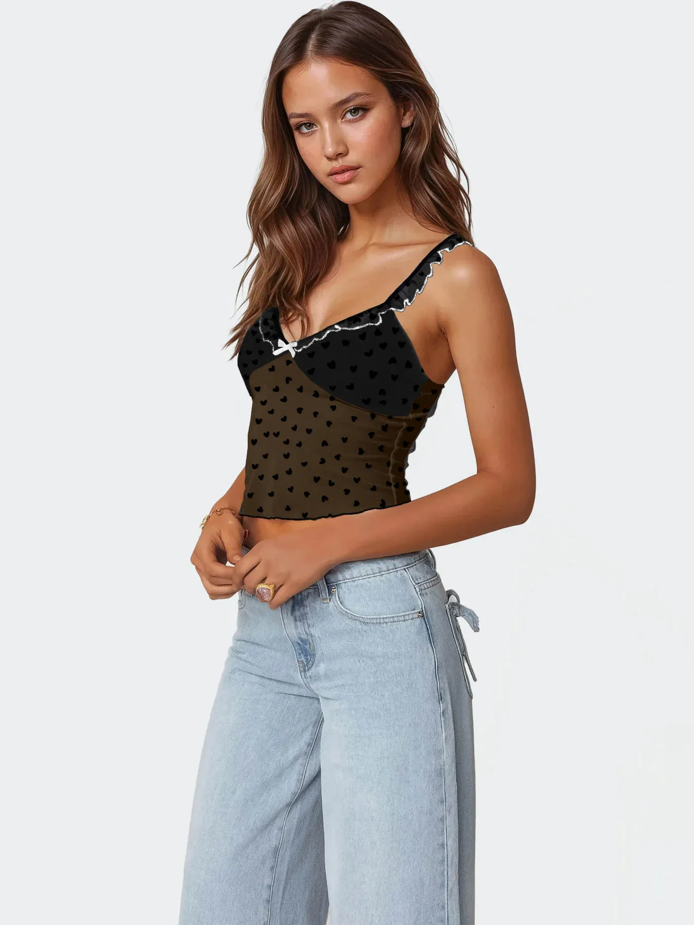 Retro Design Polka Dot Lace Contrast Color Sling Top Sexy Vest  Hot Girl V-neck  Women's Clothing Wholesale display picture 30