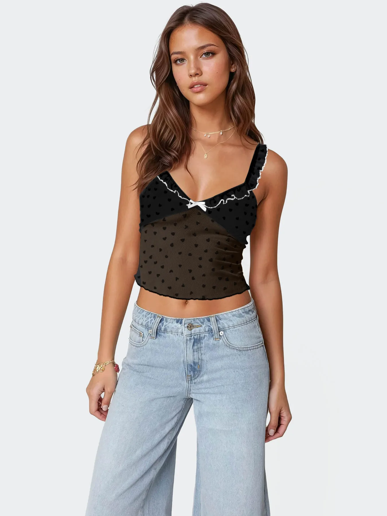 Retro Design Polka Dot Lace Contrast Color Sling Top Sexy Vest  Hot Girl V-neck  Women's Clothing Wholesale display picture 31