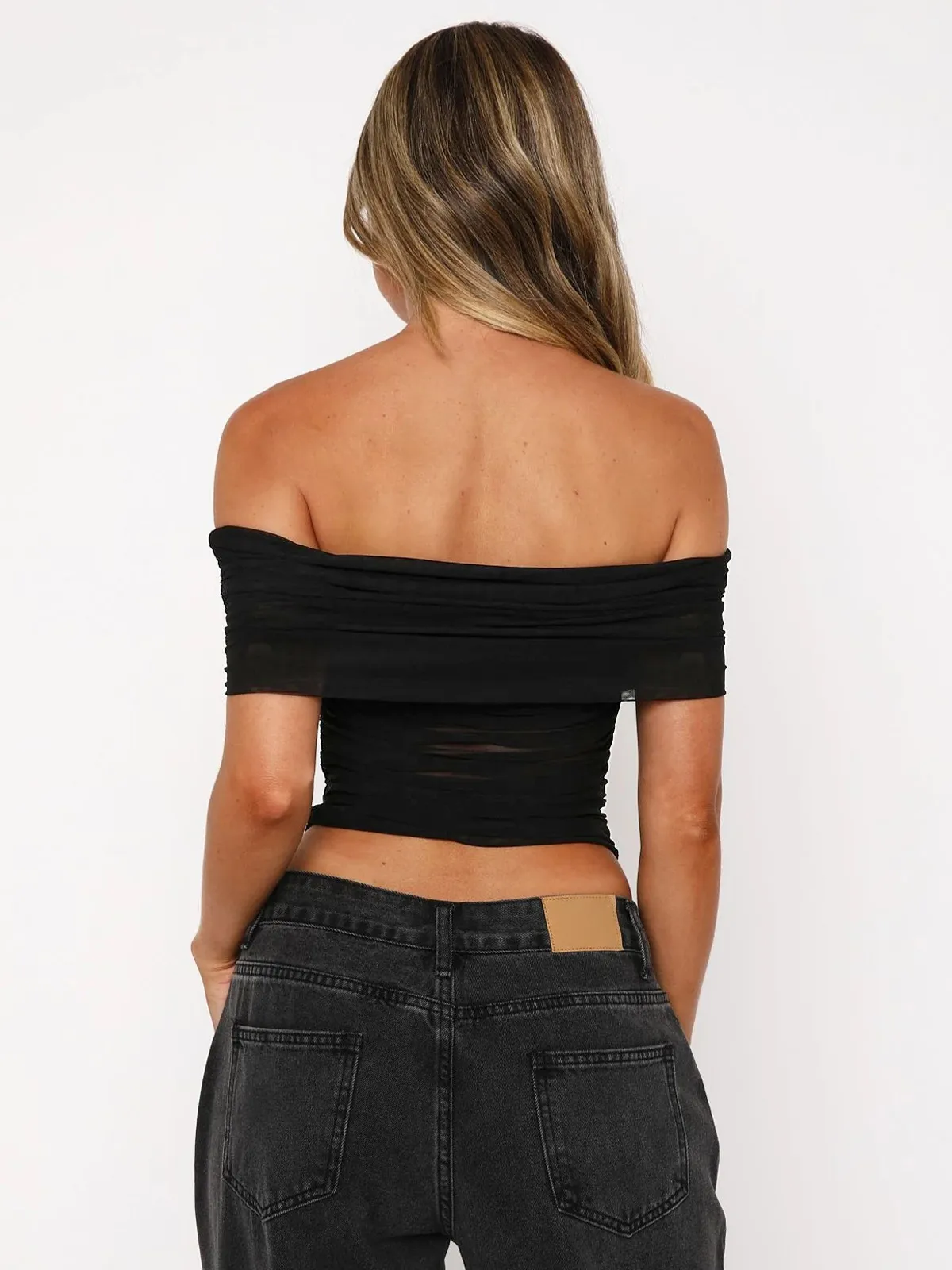 Style Hot Girl New Style Off-shoulder Pleated Sleeveless T-shirt American Niche Close-fitting Slim Off-shoulder Short Top display picture 12