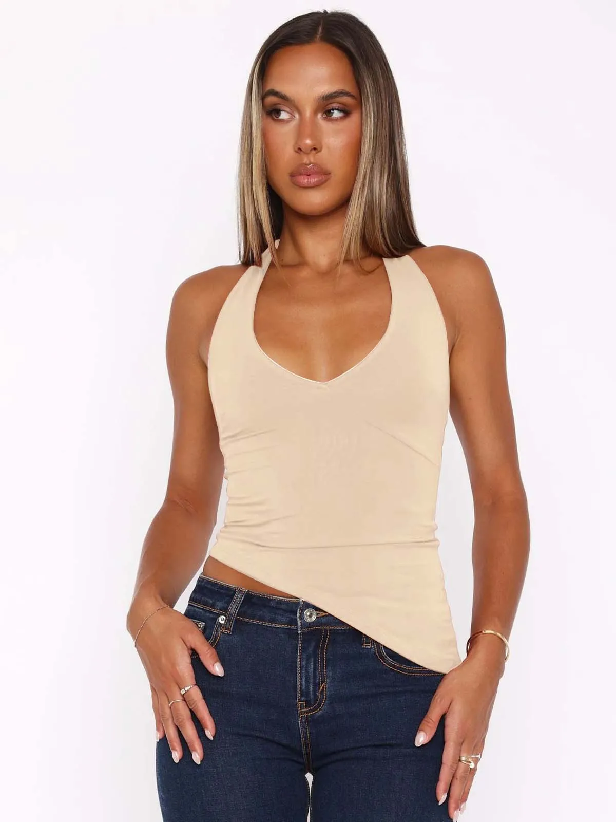 New Hot Girl Style Irregular Halterneck Vest Design Sense Slim Slimming Deep V Bare Back Outerwear Top display picture 30