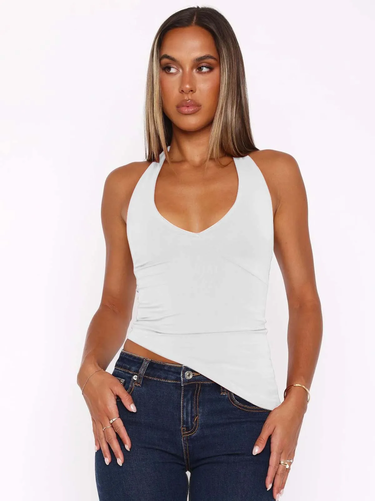 New Hot Girl Style Irregular Halterneck Vest Design Sense Slim Slimming Deep V Bare Back Outerwear Top display picture 10