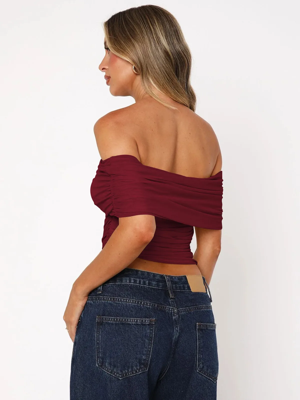 Style Hot Girl New Style Off-shoulder Pleated Sleeveless T-shirt American Niche Close-fitting Slim Off-shoulder Short Top display picture 36