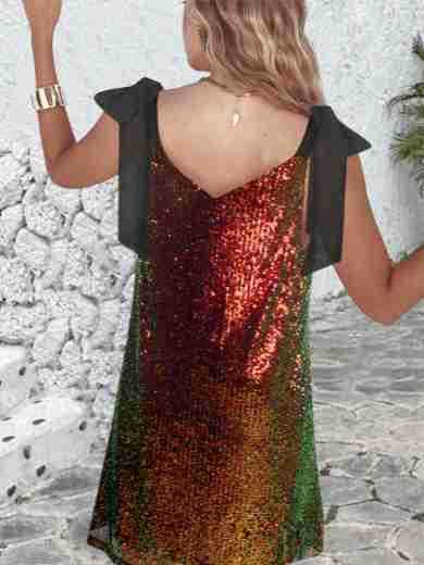 New V-neck Sequined Lace-up Dress High-Grade Hot Girl Sequin Baggy Tank Dress display picture 20