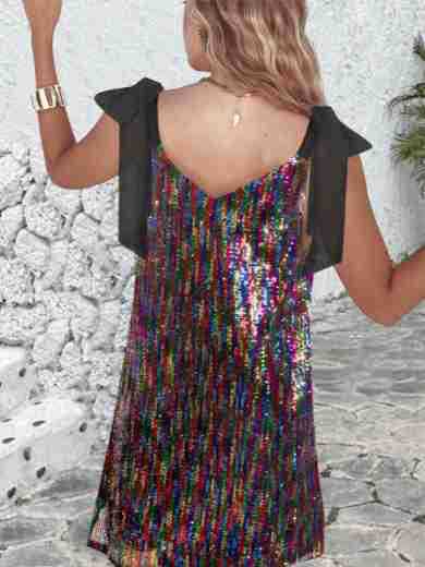 New V-neck Sequined Lace-up Dress High-Grade Hot Girl Sequin Baggy Tank Dress display picture 25