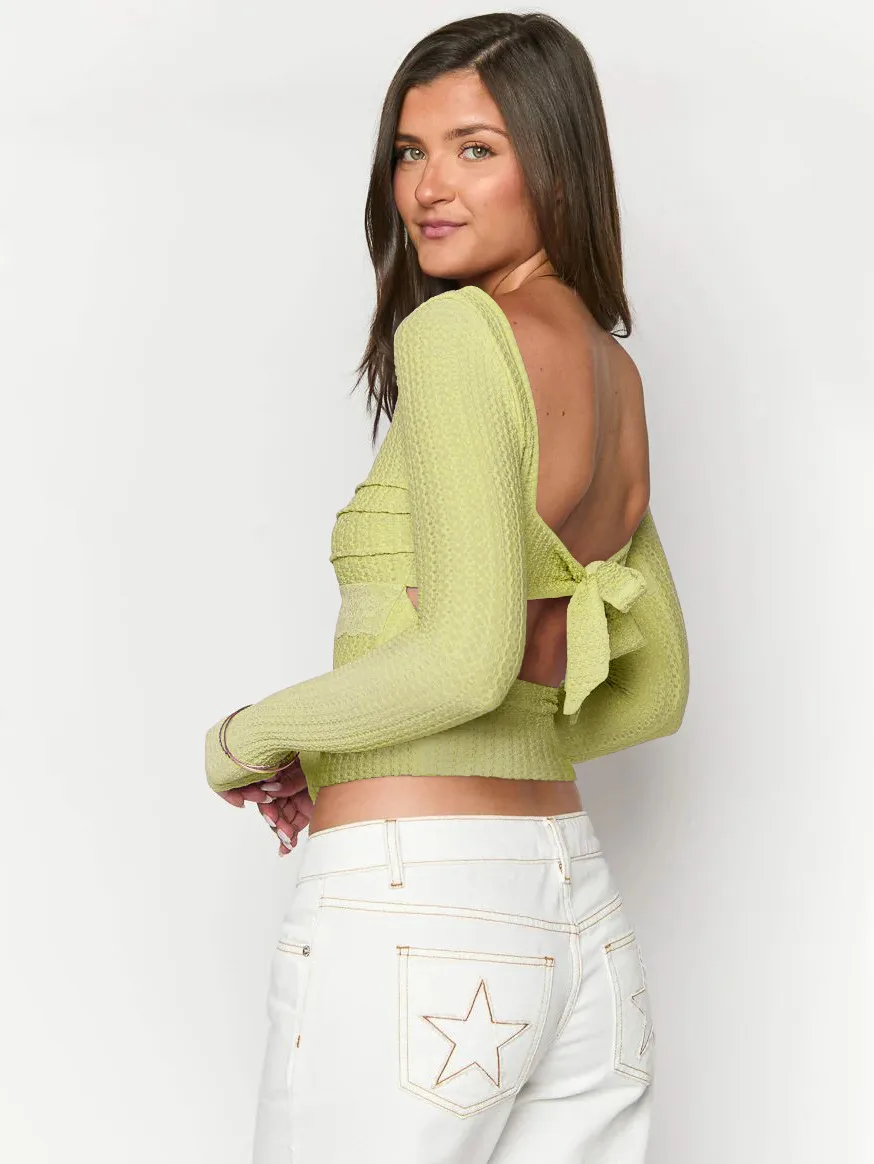 Style  Early Autumn Lace Stitching Back Strap Square Collar Long Sleeve T-shirt Sweet Hot Girl Trendy Slim Top display picture 14