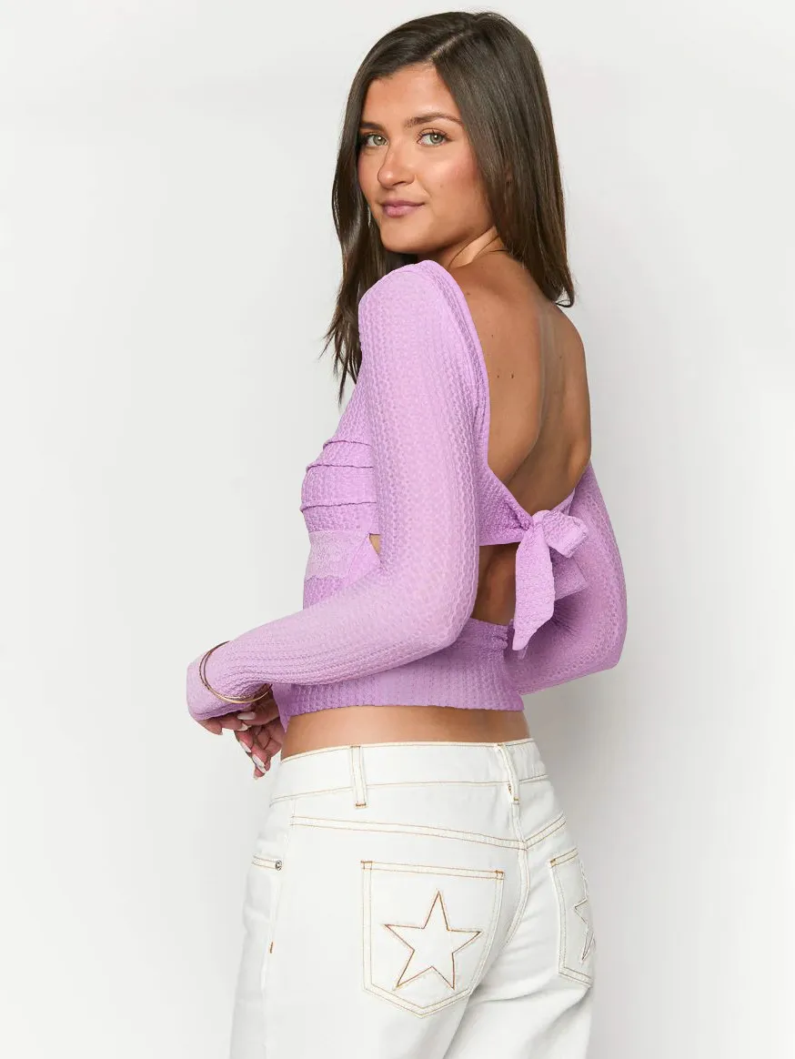 Style  Early Autumn Lace Stitching Back Strap Square Collar Long Sleeve T-shirt Sweet Hot Girl Trendy Slim Top display picture 21