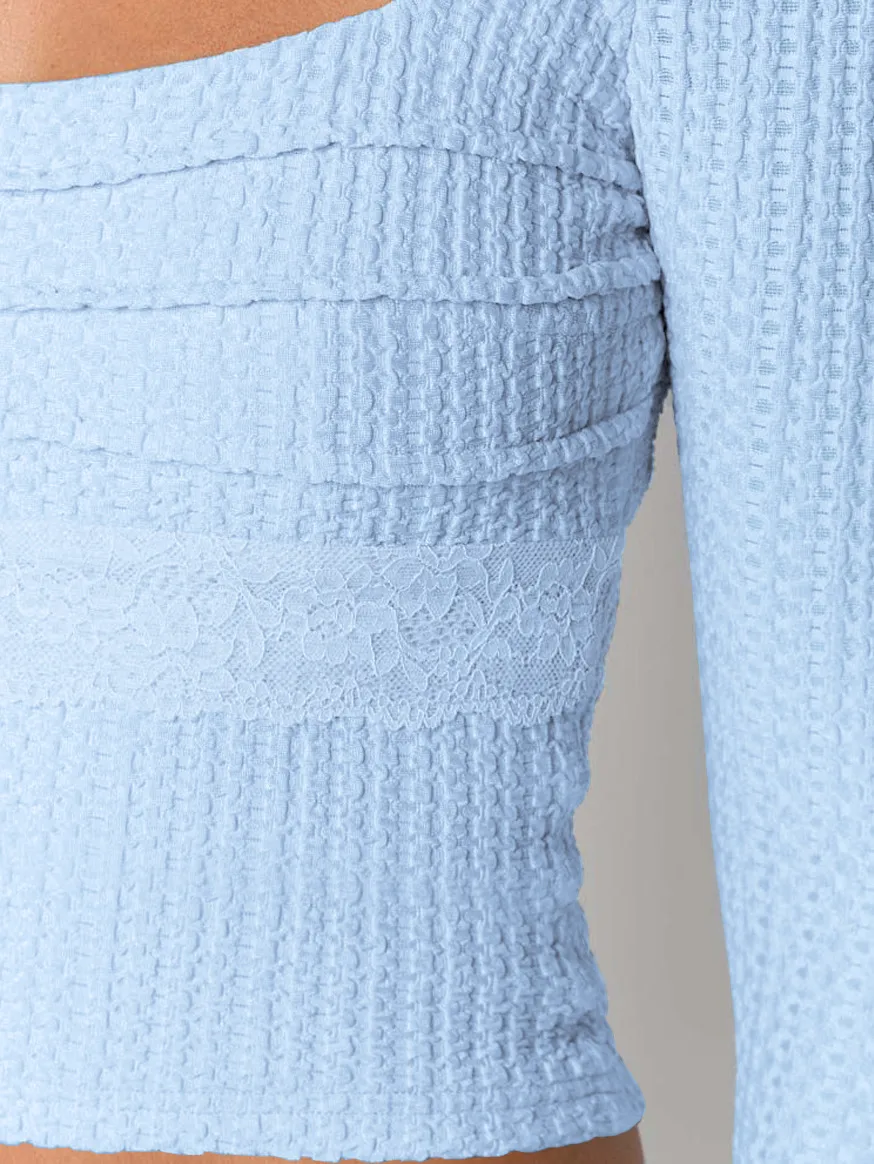 Style  Early Autumn Lace Stitching Back Strap Square Collar Long Sleeve T-shirt Sweet Hot Girl Trendy Slim Top display picture 26