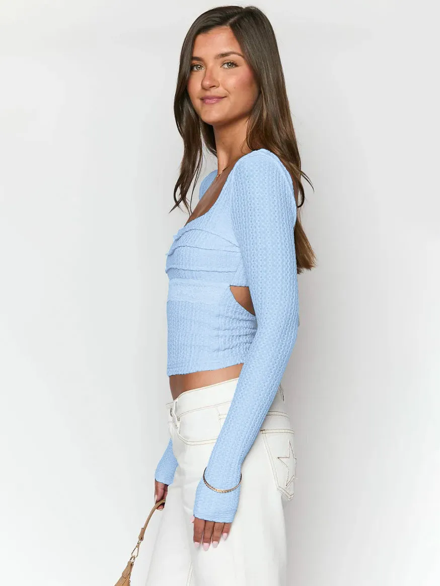 Style  Early Autumn Lace Stitching Back Strap Square Collar Long Sleeve T-shirt Sweet Hot Girl Trendy Slim Top display picture 27