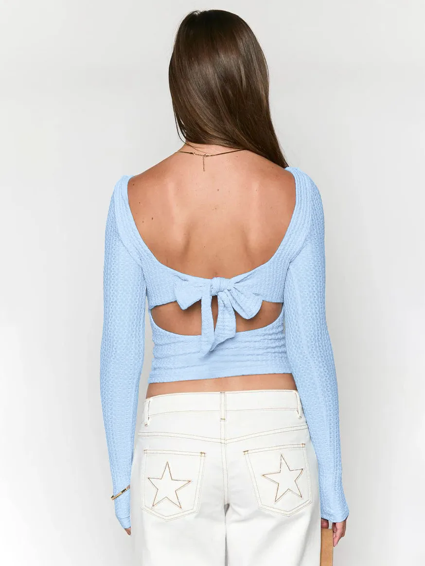 Style  Early Autumn Lace Stitching Back Strap Square Collar Long Sleeve T-shirt Sweet Hot Girl Trendy Slim Top display picture 28