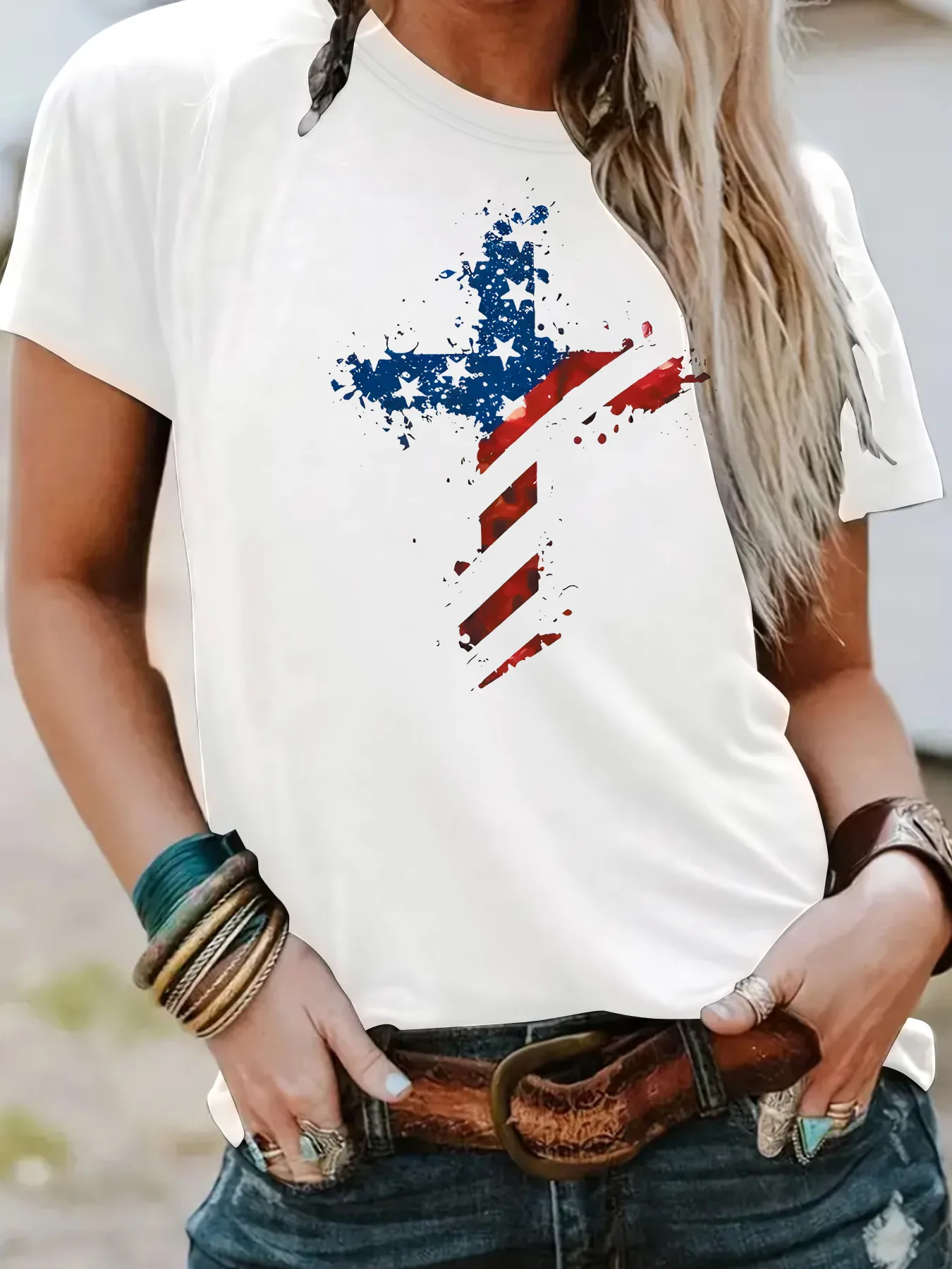 Women's T-shirt Short Sleeve T-Shirts Streetwear Cross display picture 6
