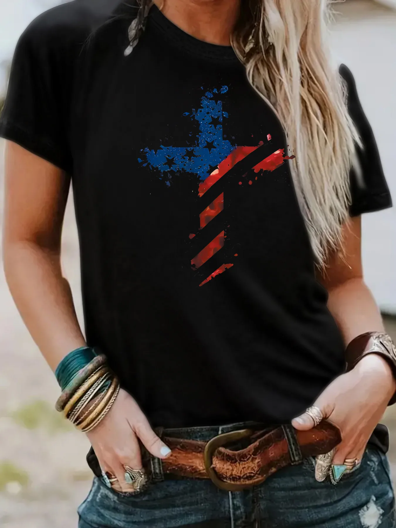 Women's T-shirt Short Sleeve T-Shirts Streetwear Cross display picture 8