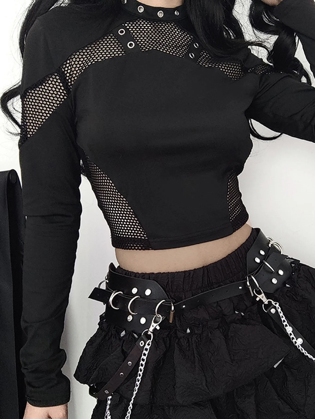Women's T-shirt Long Sleeve T-Shirts Punk Streetwear Solid Color display picture 5