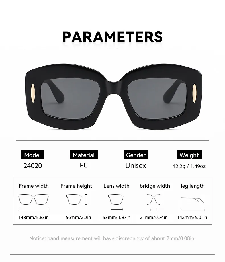 Y2K Streetwear Cool Style Solid Color PC UV400 Protection Square Full Frame Glasses display picture 10