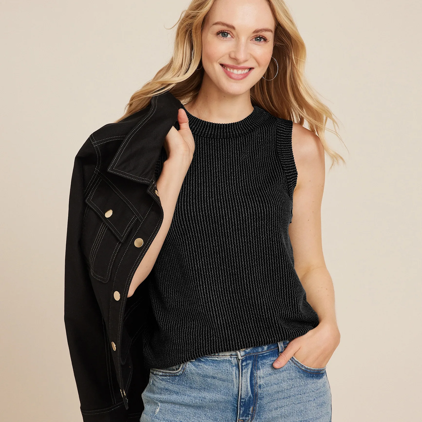 New   Women's  Fashion Round Neck Vest Sleeveless Solid Color Rib Vest Top Women display picture 18