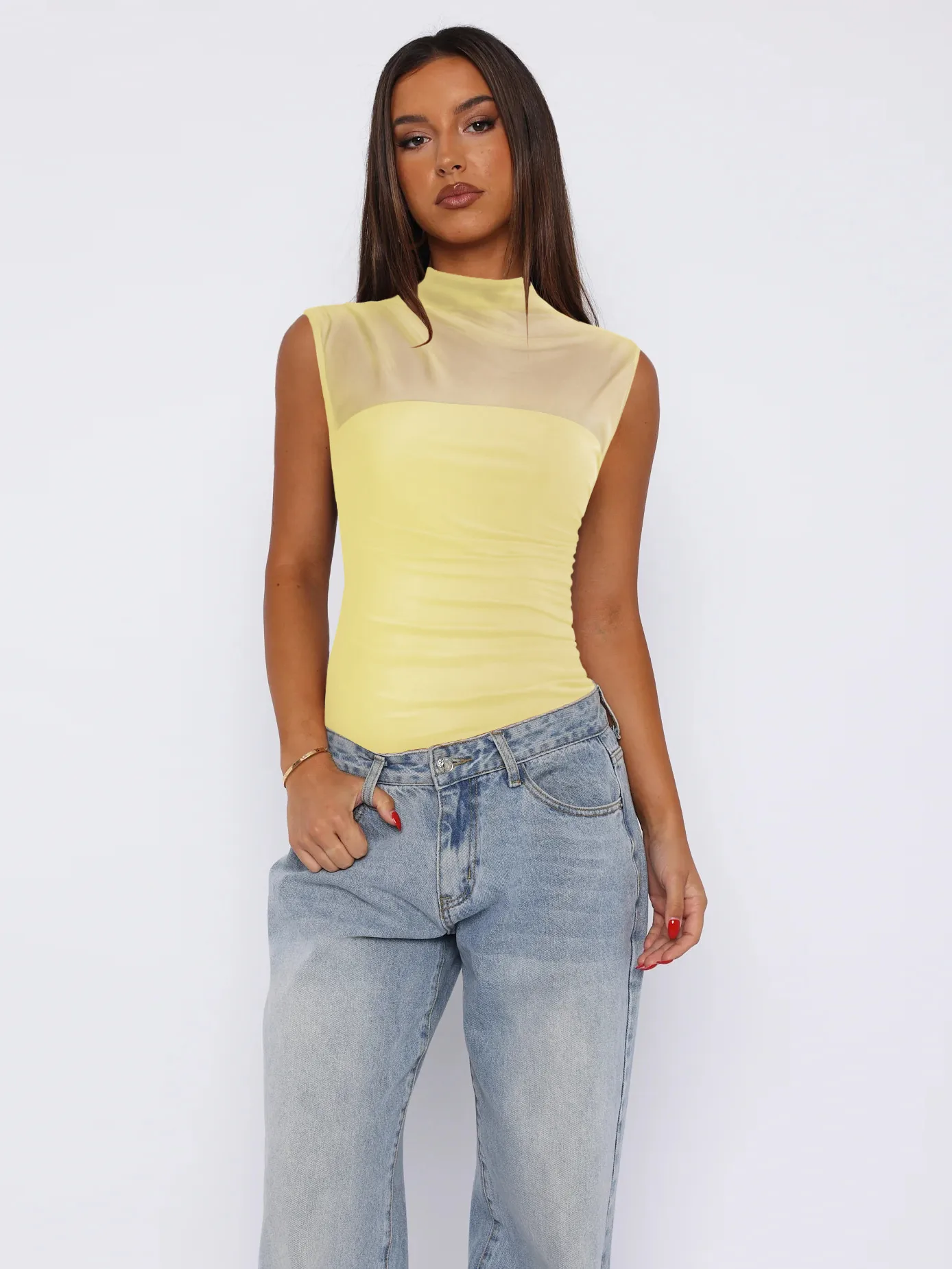 See-through Women's TK Summer Semi-high Collar Top Solid Color Mesh Hot Girl Style All-match Vest display picture 2