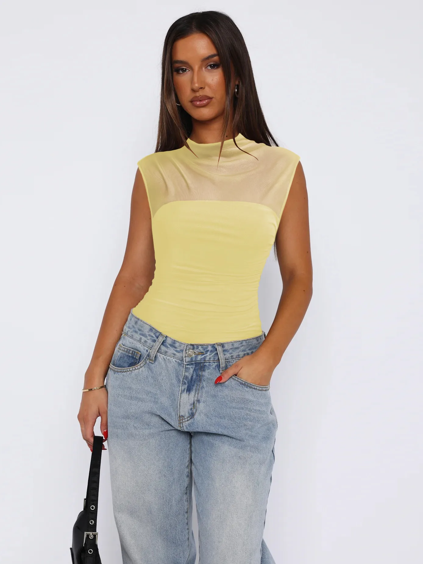 See-through Women's TK Summer Semi-high Collar Top Solid Color Mesh Hot Girl Style All-match Vest display picture 3