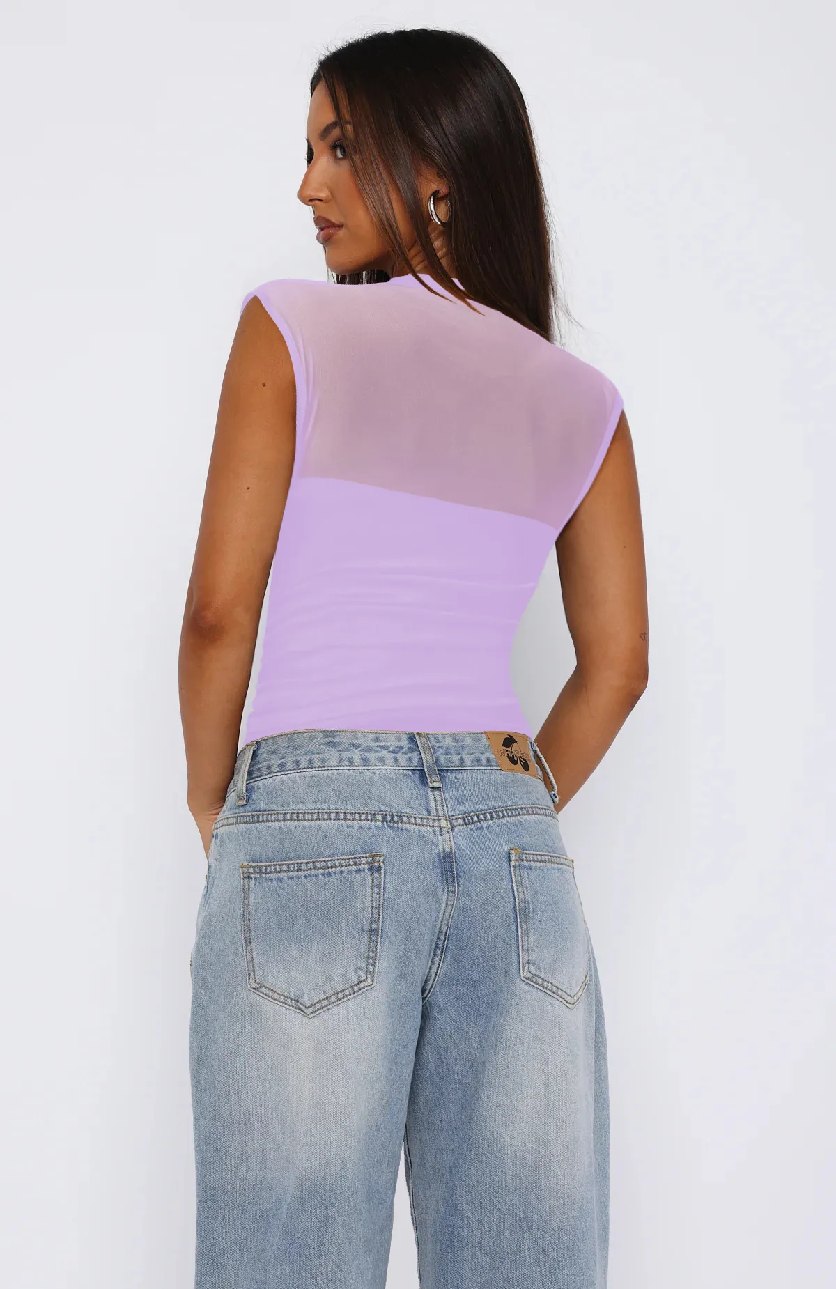 See-through Women's TK Summer Semi-high Collar Top Solid Color Mesh Hot Girl Style All-match Vest display picture 7