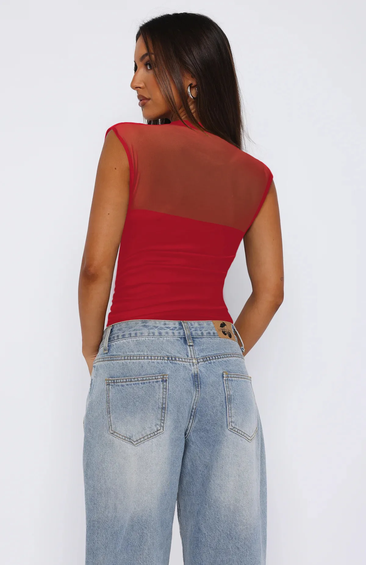 See-through Women's TK Summer Semi-high Collar Top Solid Color Mesh Hot Girl Style All-match Vest display picture 10