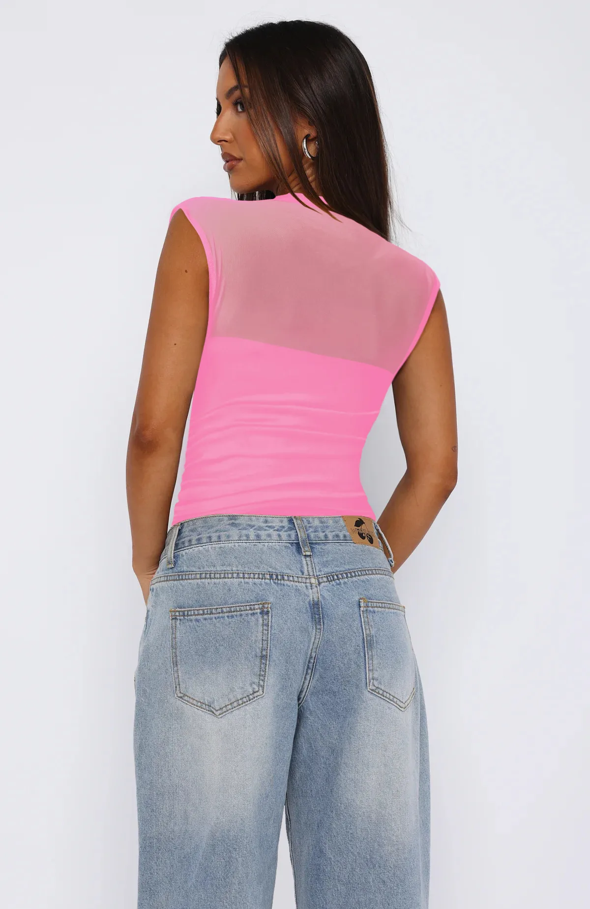 See-through Women's TK Summer Semi-high Collar Top Solid Color Mesh Hot Girl Style All-match Vest display picture 13
