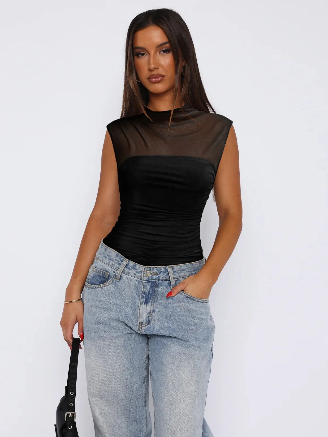 See-through Women's TK Summer Semi-high Collar Top Solid Color Mesh Hot Girl Style All-match Vest display picture 14