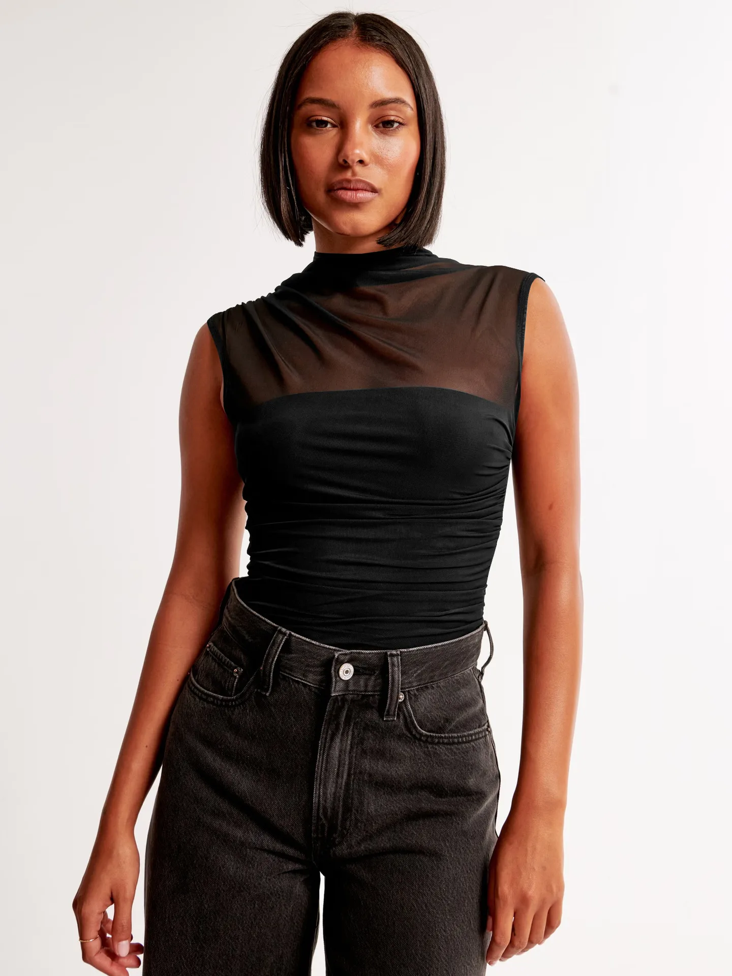 See-through Women's TK Summer Semi-high Collar Top Solid Color Mesh Hot Girl Style All-match Vest display picture 22