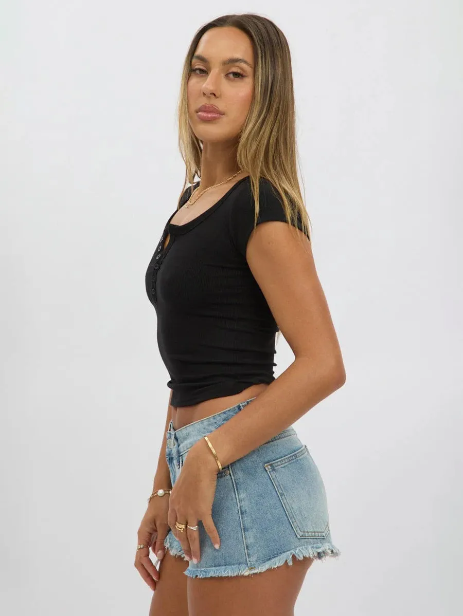 Women's New Hot Sale Solid Color Slim V-neck Short-sleeved Fashion Button Spice Girl T-shirt Top Women display picture 30